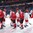 BUFFALO, NEW YORK - DECEMBER 27: Team Switzerland shakes hands with Team Belarus following a game during the preliminary round of the 2018 IIHF World Junior Championship. (Photo by Andrea Cardin/HHOF-IIHF Images)

